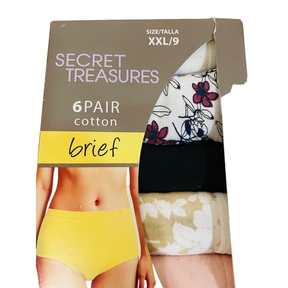 Secret Treasures Panties  Comfortable 6 Cotton  Fabric Briefs XXL Size 9 Multico - Picture 2 of 6